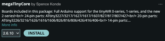 a screenshot of the arduino ide when adding the megatinycore library